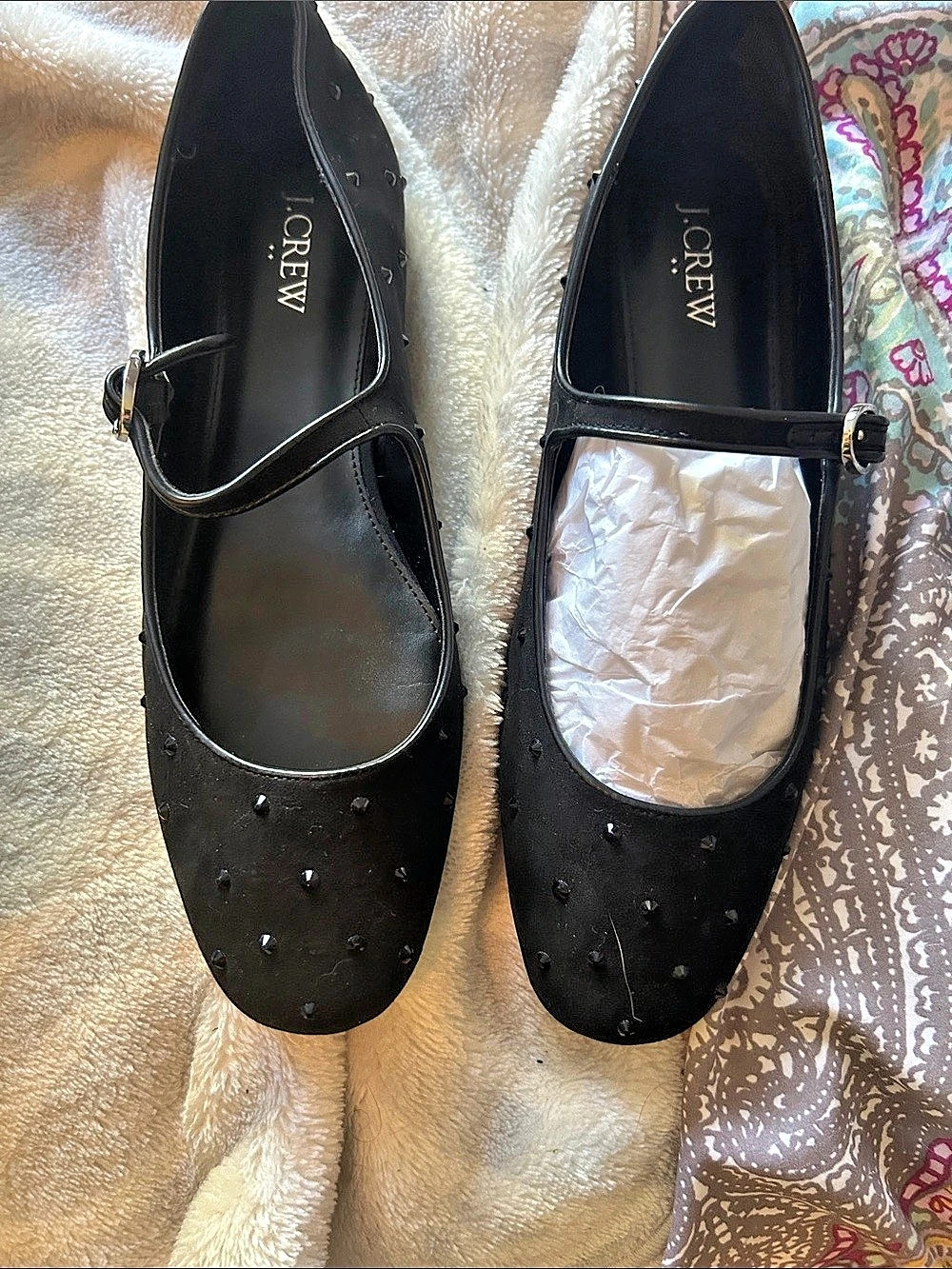 J.Crew Rhinestone Mary Jane Flats Black US 10 Like